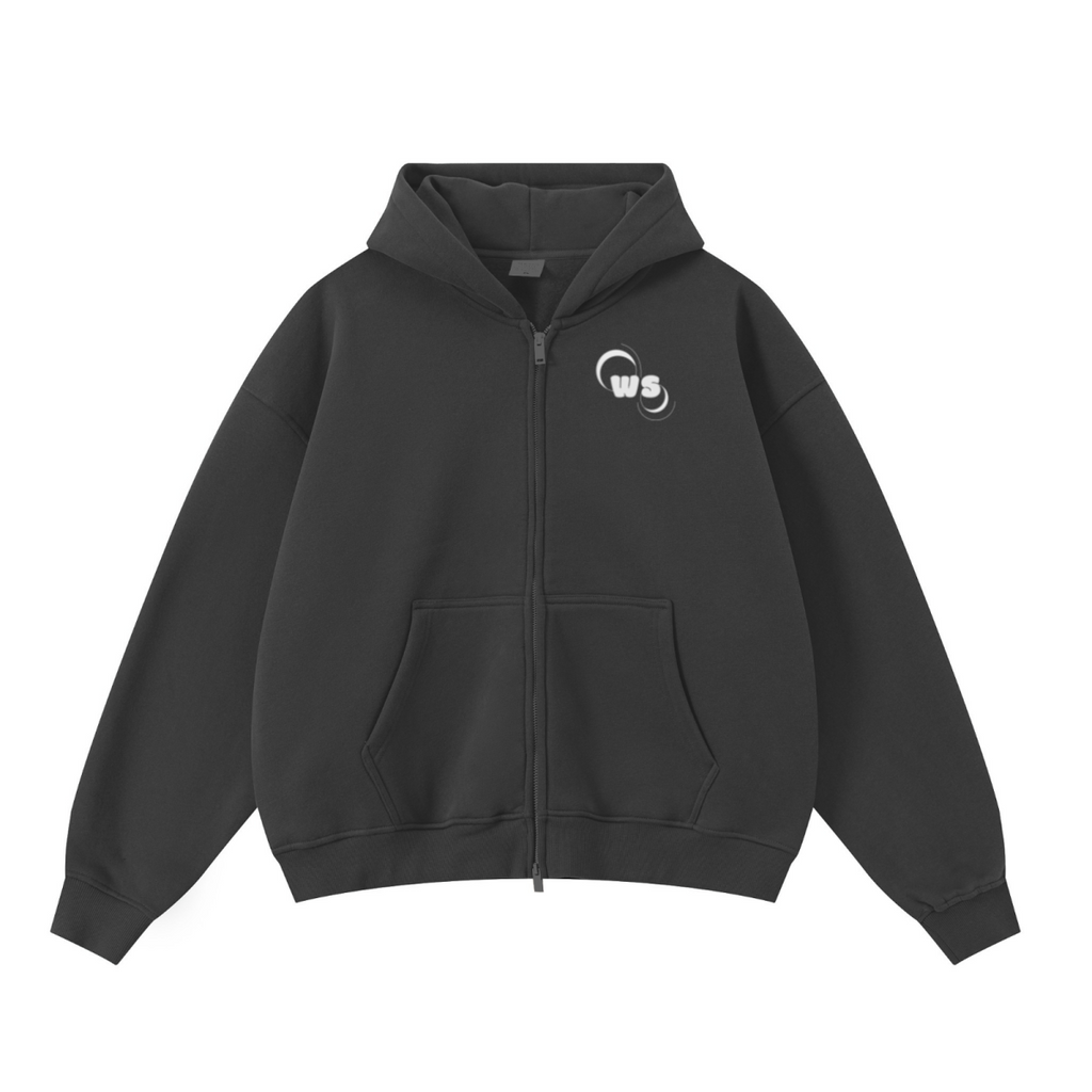 345GSM Unisex Boxy-Fit Double-Zip Hoodie Dark Grey