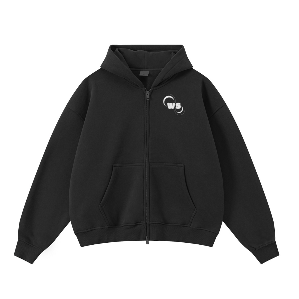 345GSM Unisex Boxy-Fit Double-Zip Hoodie Black