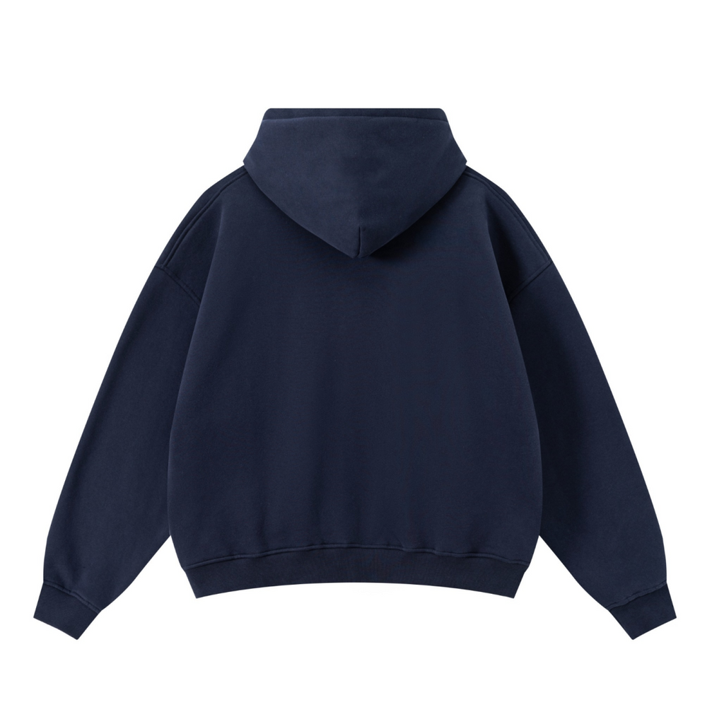 345GSM Unisex Boxy-Fit Double-Zip Hoodie Midnight Blue