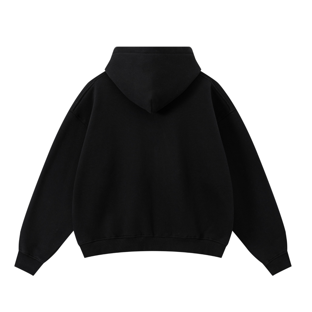 345GSM Unisex Boxy-Fit Double-Zip Hoodie Black