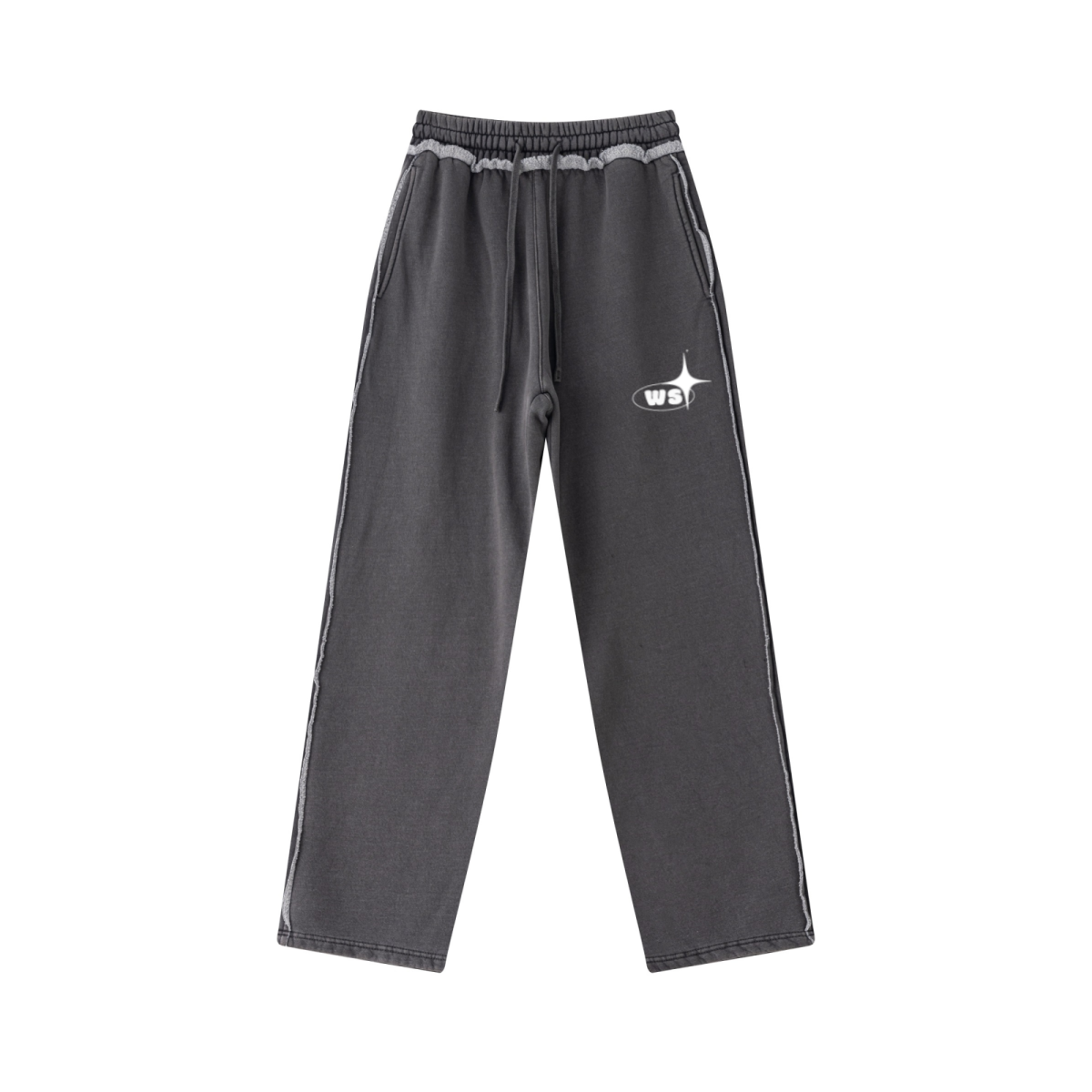 400GSM Men’s Raw-Edge Pigment-Wash Straight-Leg Pants Dark Grey