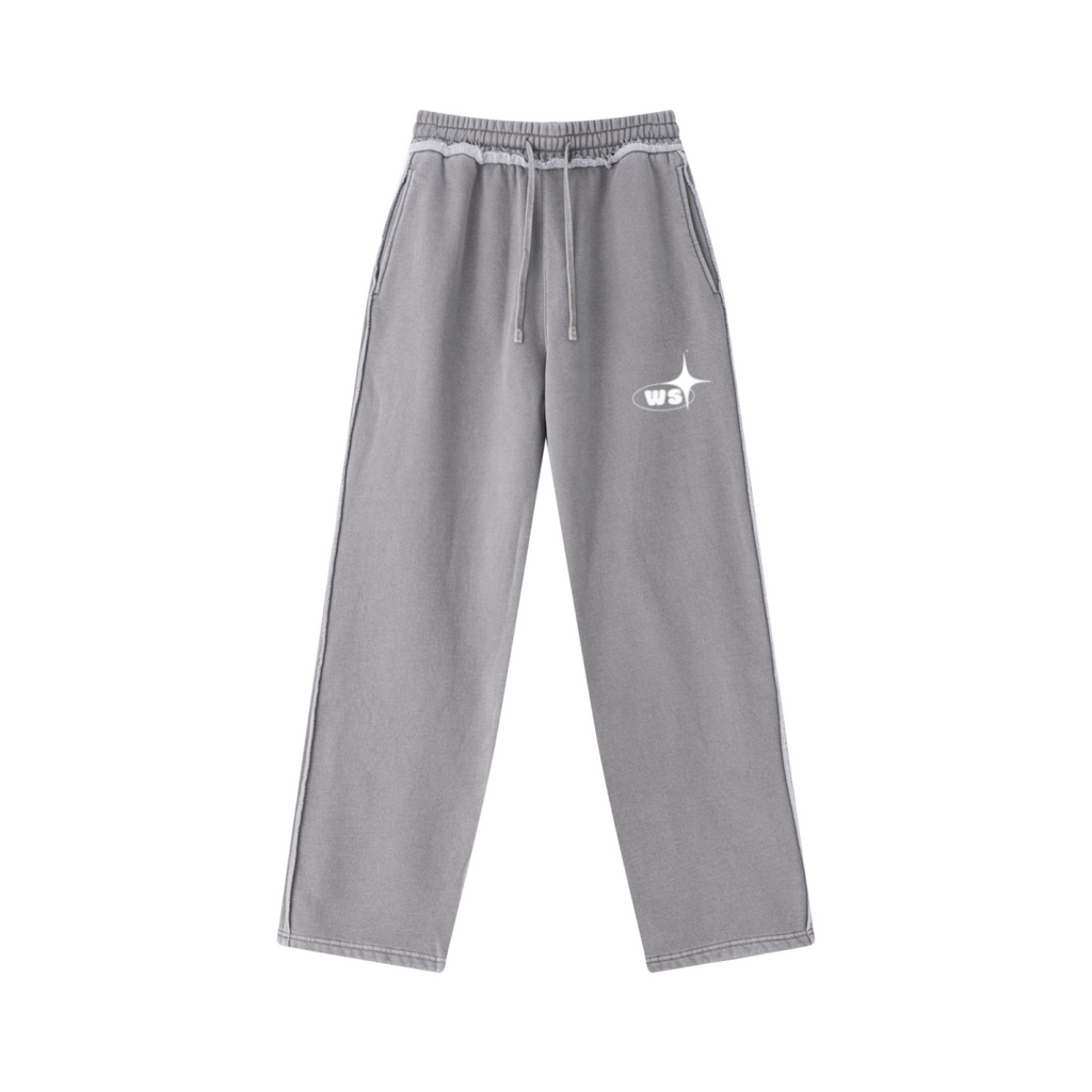 400GSM Men’s Raw-Edge Pigment-Wash Straight-Leg Pants Medium Grey