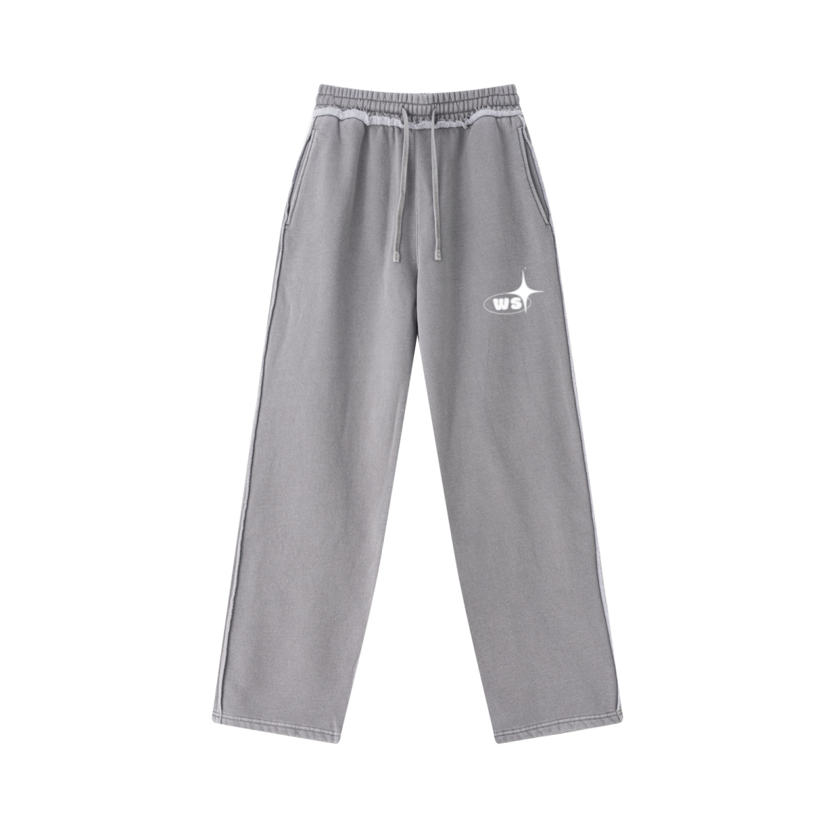 400GSM Men’s Raw-Edge Pigment-Wash Straight-Leg Pants Medium Grey