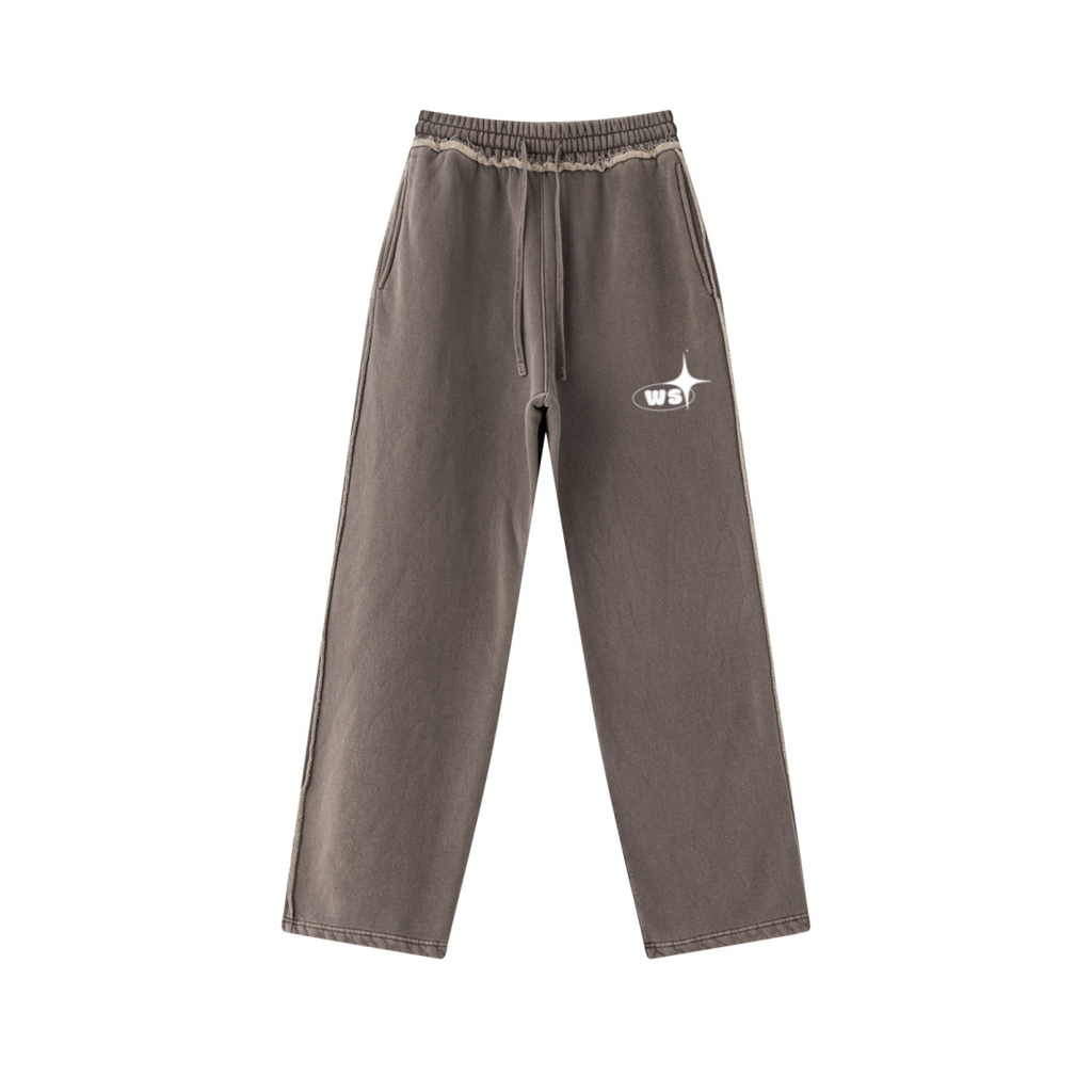 400GSM Men’s Raw-Edge Pigment-Wash Straight-Leg Pants Coffee Brown