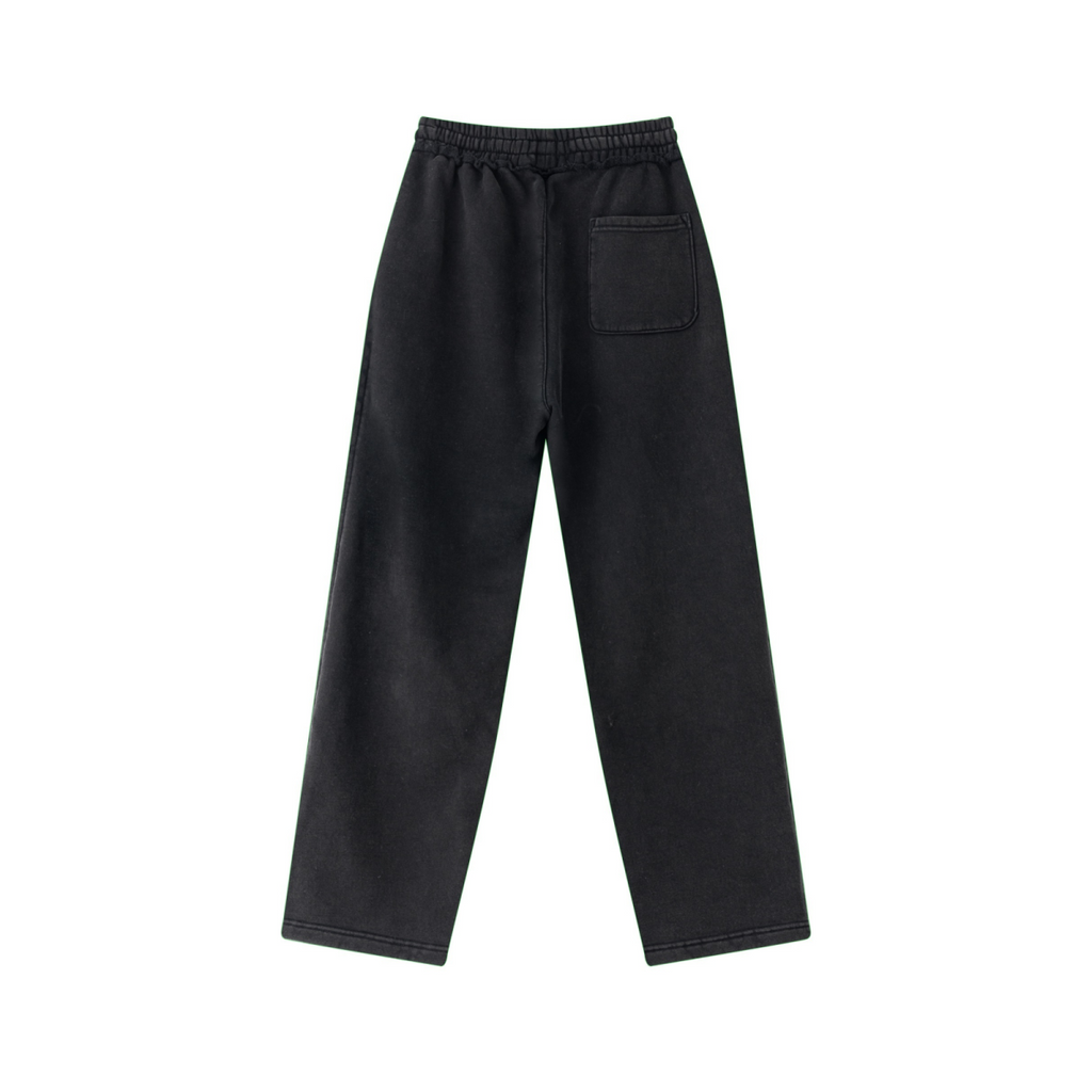 400GSM Men’s Raw-Edge Pigment-Wash Straight-Leg Pants Snow Wash Grey
