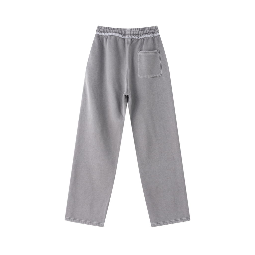 400GSM Men’s Raw-Edge Pigment-Wash Straight-Leg Pants Medium Grey