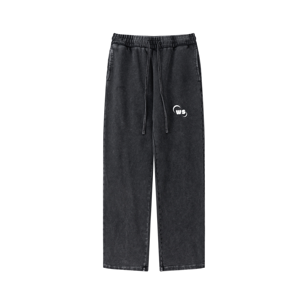 380GSM Men's Vintage-Wash Loose-Fit Straight-Leg Terry Sweatpants Snow Wash Grey
