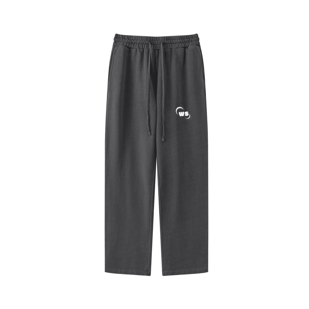 380GSM Men's Vintage-Wash Loose-Fit Straight-Leg Terry Sweatpants Dark Grey