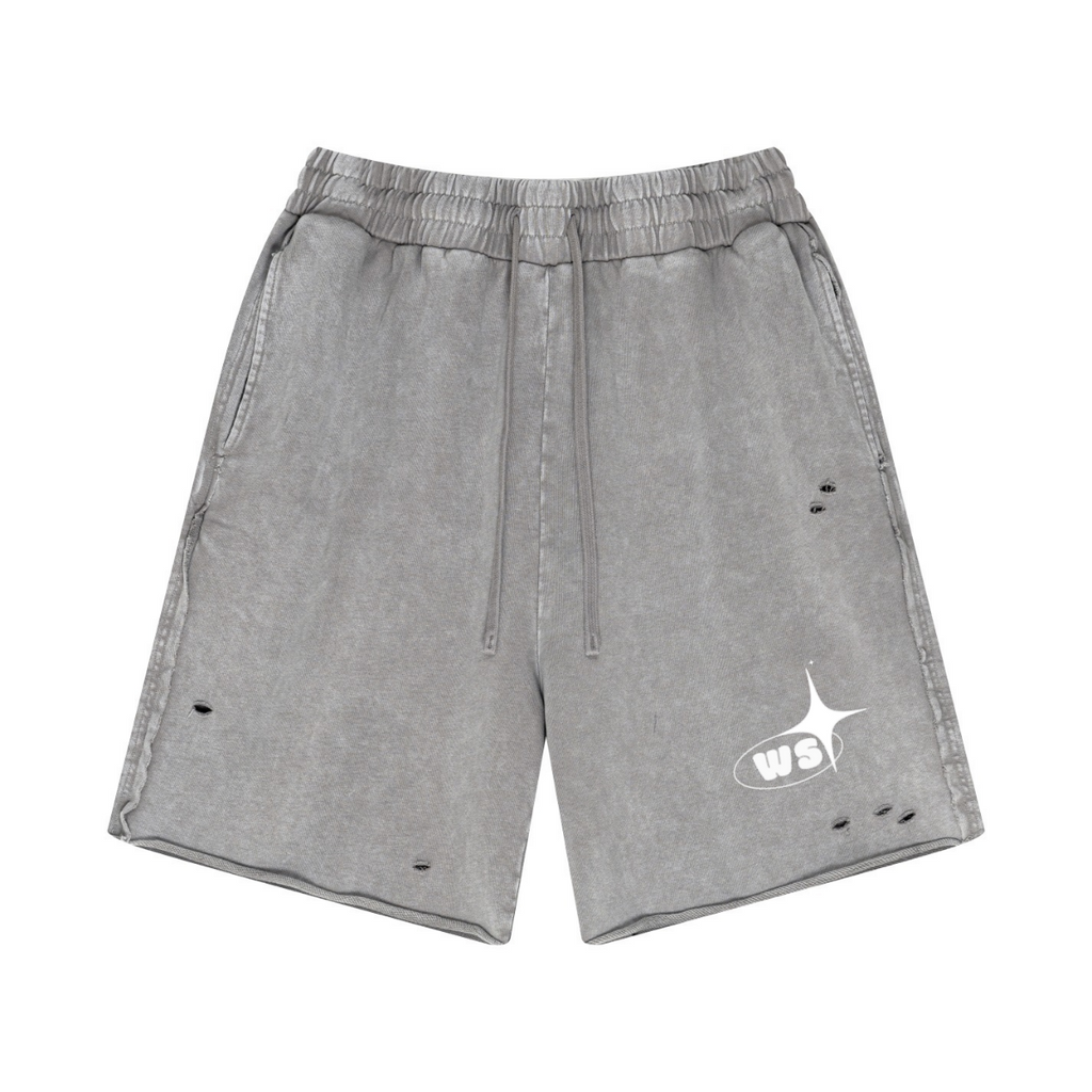 330GSM Unisex 100%Cotton Beefy Fabric Handcrafted Distressed Shorts Medium Grey