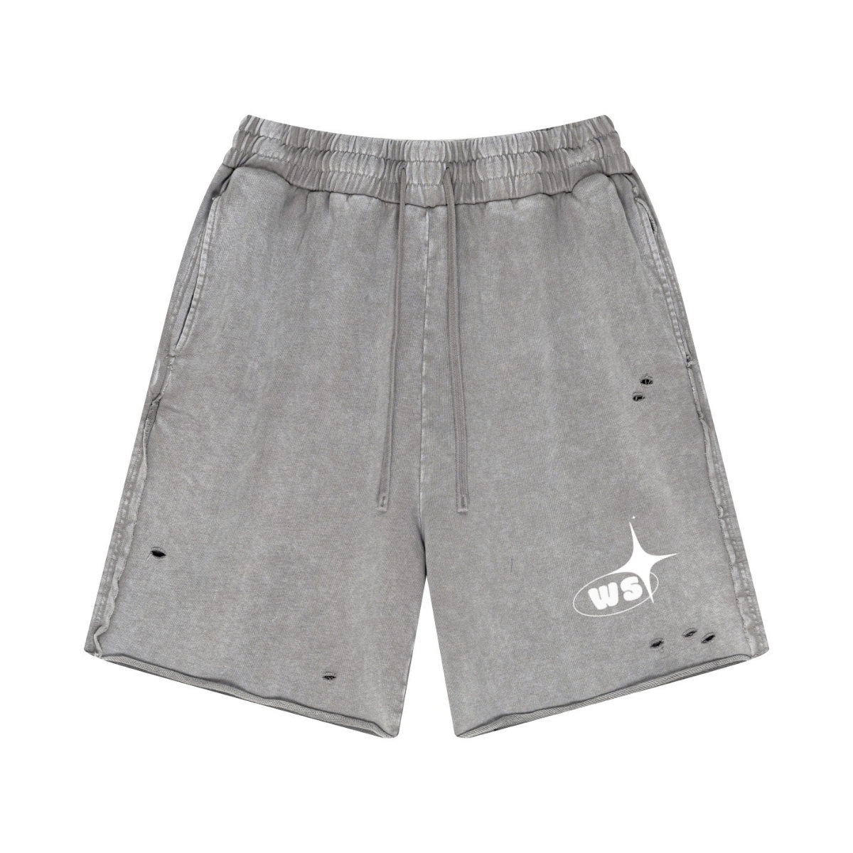 330GSM Unisex 100%Cotton Beefy Fabric Handcrafted Distressed Shorts Medium Grey