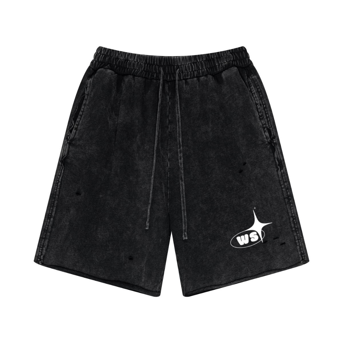 330GSM Unisex 100%Cotton Beefy Fabric Handcrafted Distressed Shorts Vintage Black