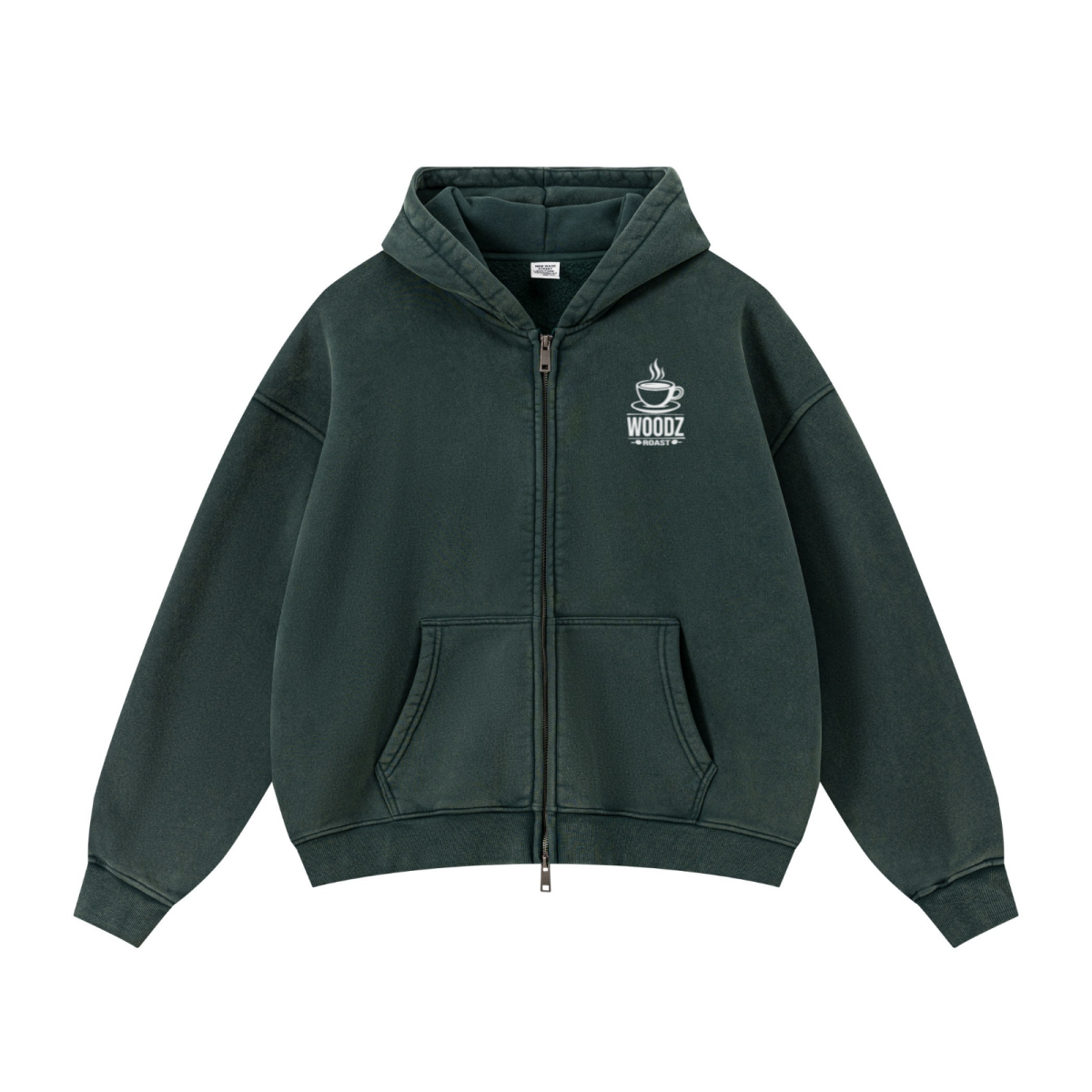 400GSM Unisex Vintage-Wash Boxy-Fit Zip-Up Hoodie Vintage Moss Green