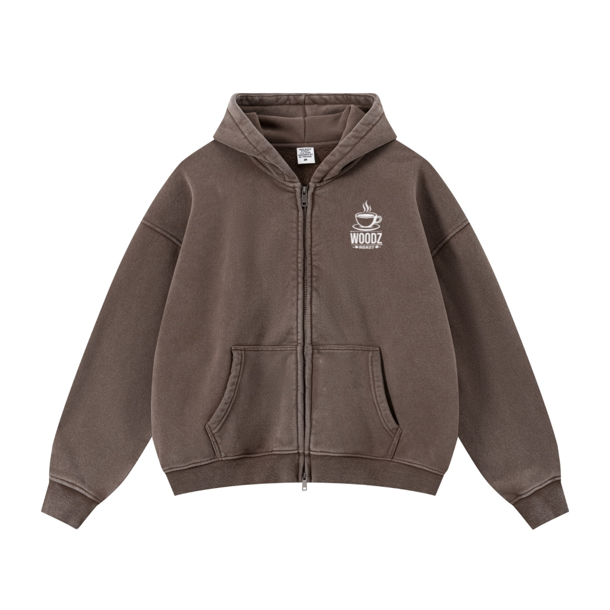400GSM Unisex Vintage-Wash Boxy-Fit Zip-Up Hoodie Vintage Dark Brown