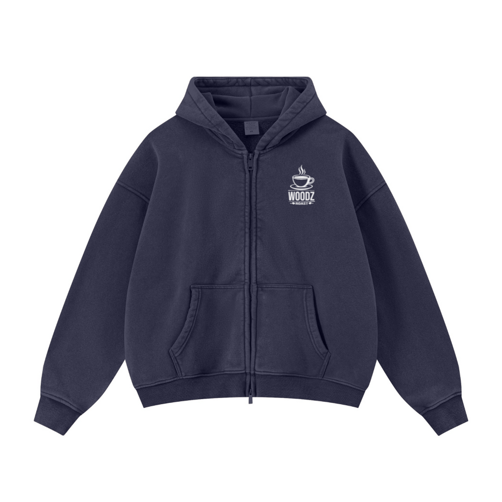 400GSM Unisex Vintage-Wash Boxy-Fit Zip-Up Hoodie Vintage Royal Blue