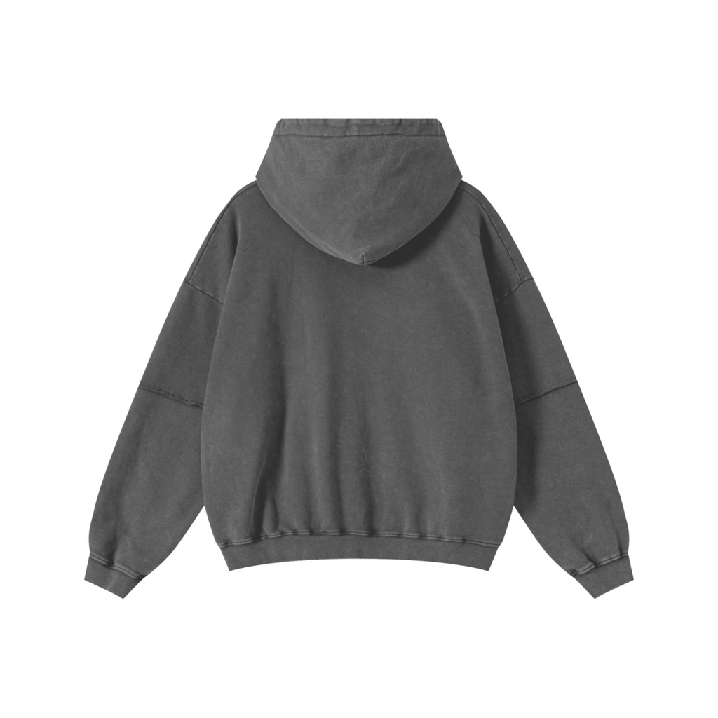 370GSM Men’s Faux-Two-Piece Distressed Snow-Wash French Terry Hoodie Dark Grey