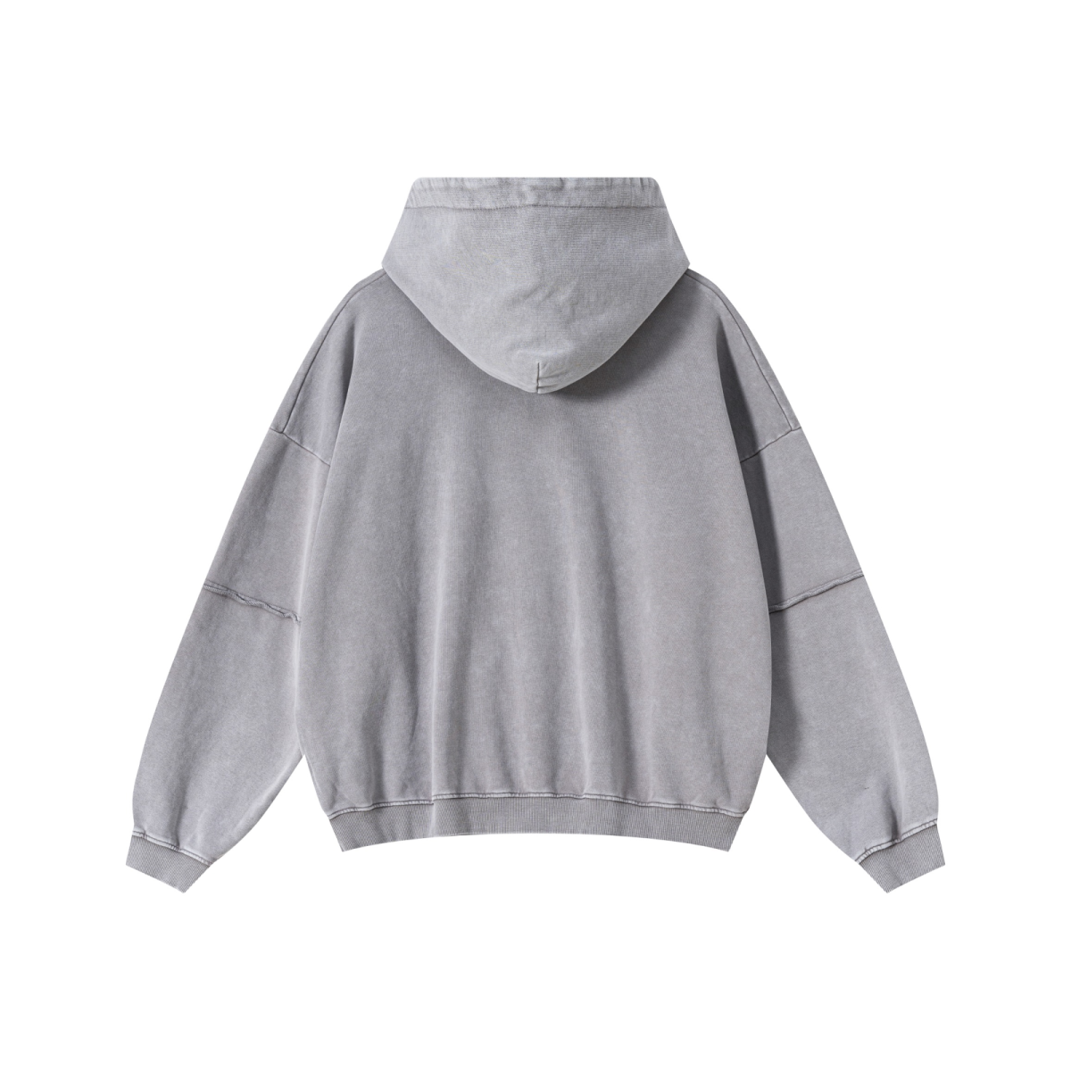370GSM Men’s Faux-Two-Piece Distressed Snow-Wash French Terry Hoodie Medium Grey