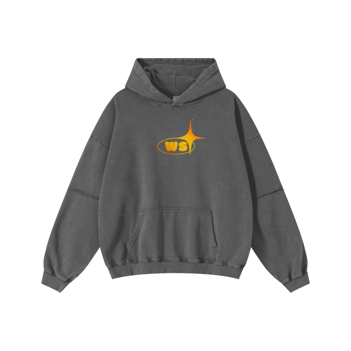 370GSM Men’s Faux-Two-Piece Distressed Snow-Wash French Terry Hoodie Dark Grey