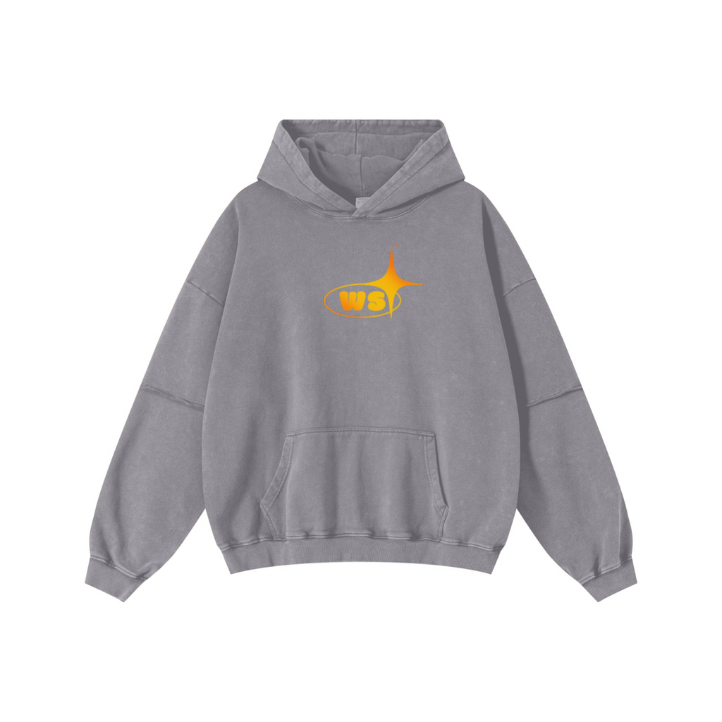 370GSM Men’s Faux-Two-Piece Distressed Snow-Wash French Terry Hoodie Medium Grey