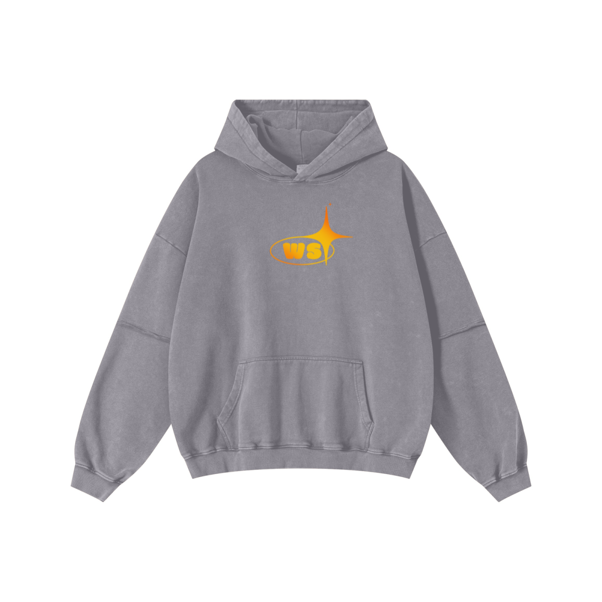 370GSM Men’s Faux-Two-Piece Distressed Snow-Wash French Terry Hoodie Medium Grey