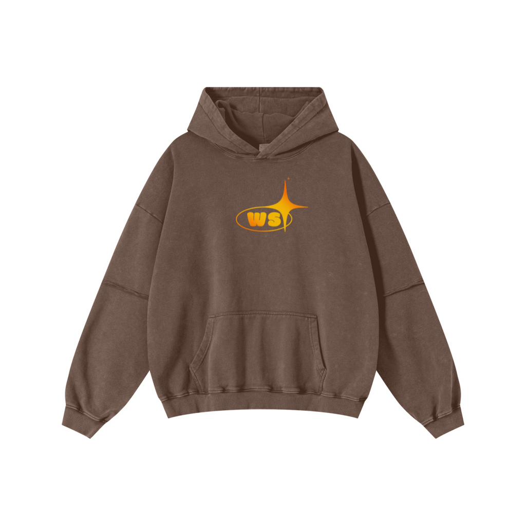 370GSM Men’s Faux-Two-Piece Distressed Snow-Wash French Terry Hoodie Brown
