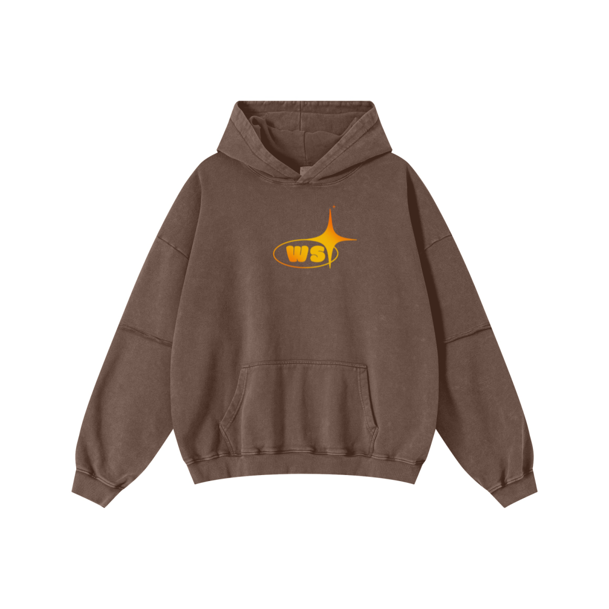 370GSM Men’s Faux-Two-Piece Distressed Snow-Wash French Terry Hoodie Brown
