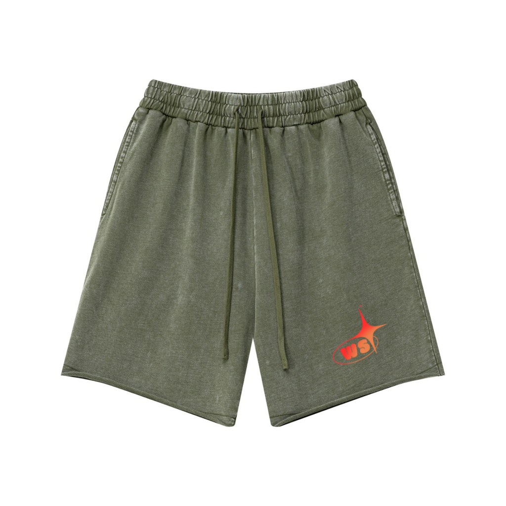 330GSM Women's Heavyweight Raw-Edge Snow-Washed Shorts Vintage Military Green