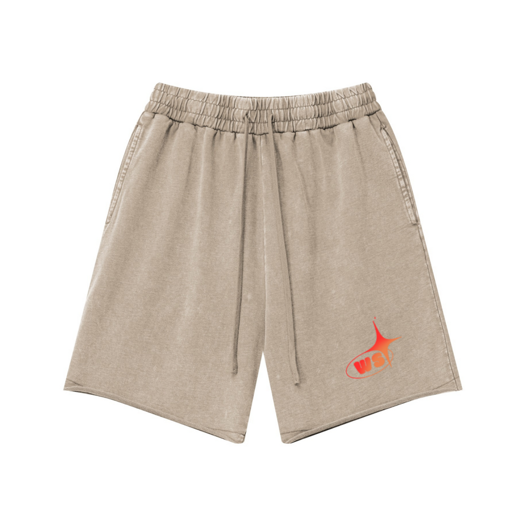330GSM Women's Heavyweight Raw-Edge Snow-Washed Shorts Vintage Khaki