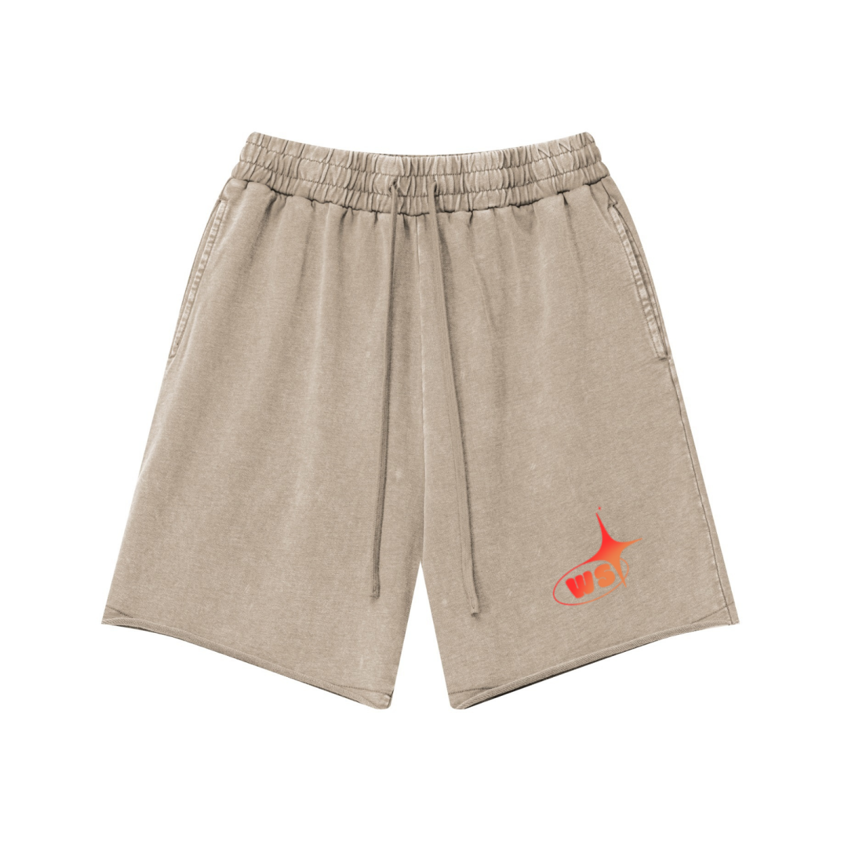 330GSM Women's Heavyweight Raw-Edge Snow-Washed Shorts Vintage Khaki
