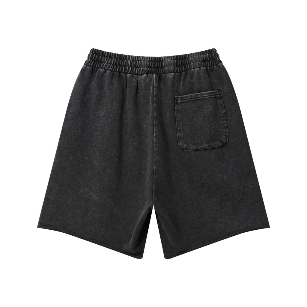330GSM Women's Heavyweight Raw-Edge Snow-Washed Shorts Vintage Black