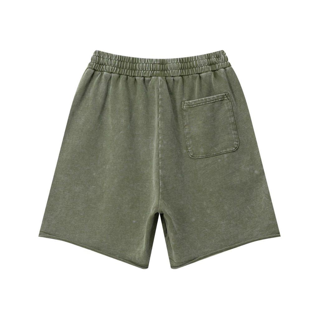 330GSM Women's Heavyweight Raw-Edge Snow-Washed Shorts Vintage Military Green