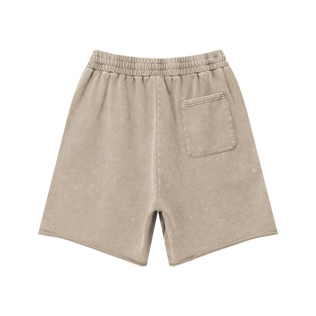 330GSM Women's Heavyweight Raw-Edge Snow-Washed Shorts Vintage Khaki