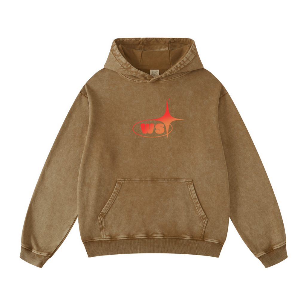 420GSM Women’s Heavyweight Fried-Color Snow-Wash Hoodie  Brown