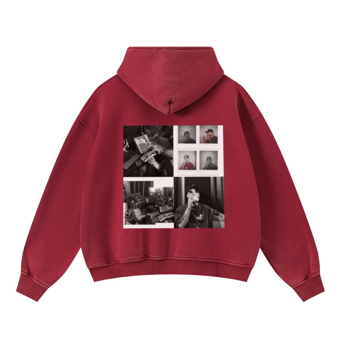 400GSM Unisex Washed Heavyweight Boxy-Fit Hoodie Vintage Red