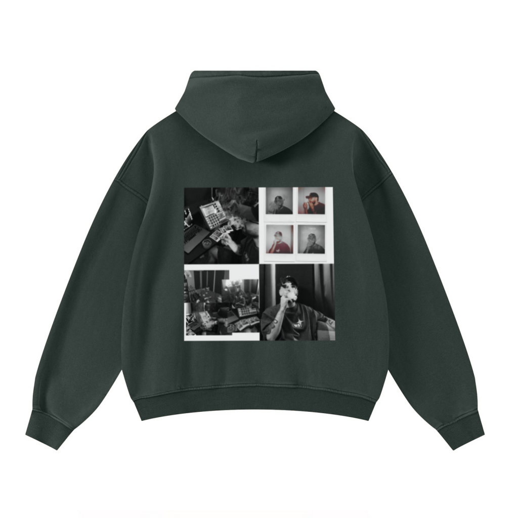 400GSM Unisex Washed Heavyweight Boxy-Fit Hoodie Vintage Moss Green