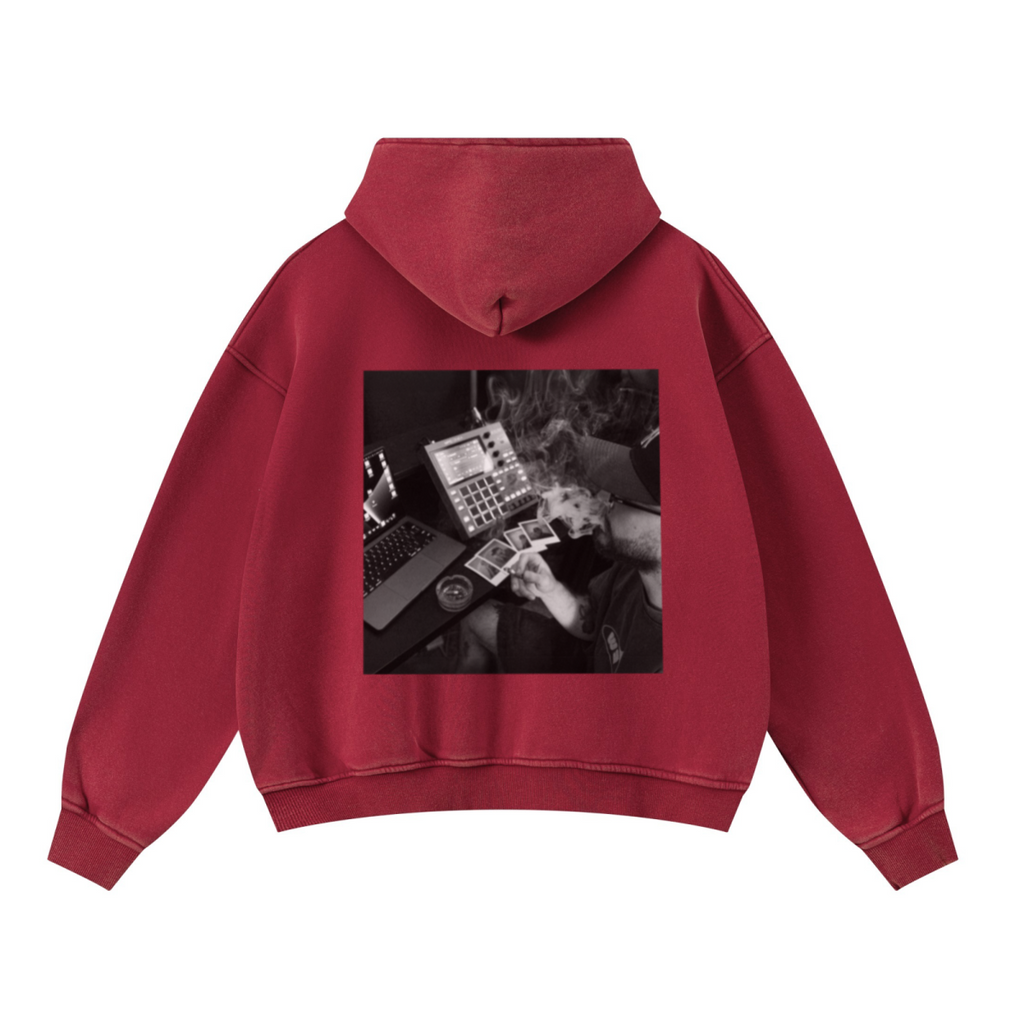 400GSM Unisex Washed Heavyweight Boxy-Fit Hoodie Vintage Red
