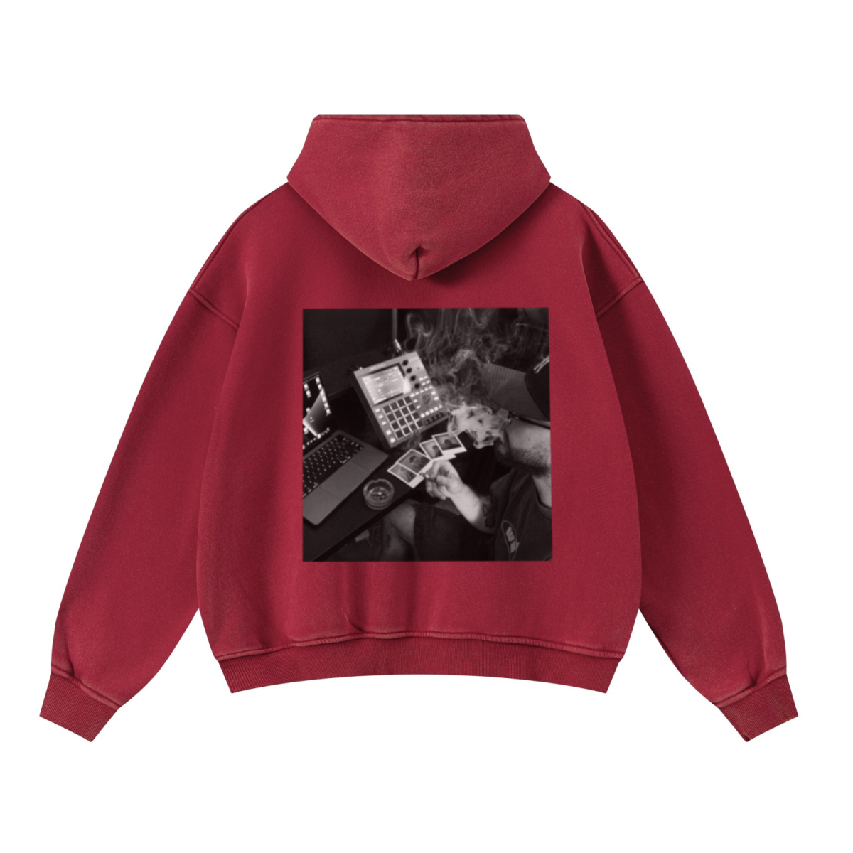 400GSM Unisex Washed Heavyweight Boxy-Fit Hoodie Vintage Red