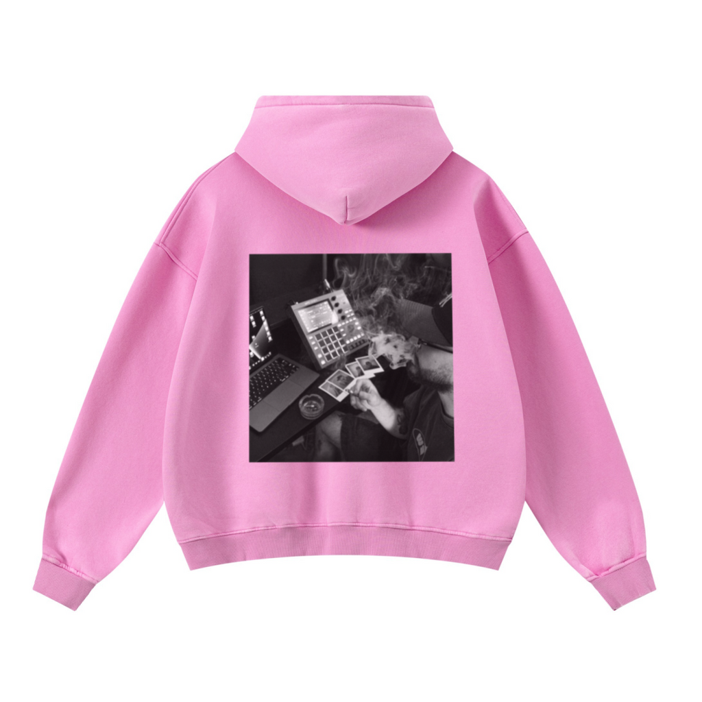400GSM Unisex Washed Heavyweight Boxy-Fit Hoodie Vintage Peach Pink