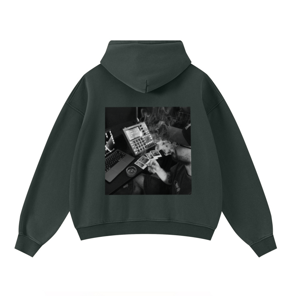 400GSM Unisex Washed Heavyweight Boxy-Fit Hoodie Vintage Moss Green