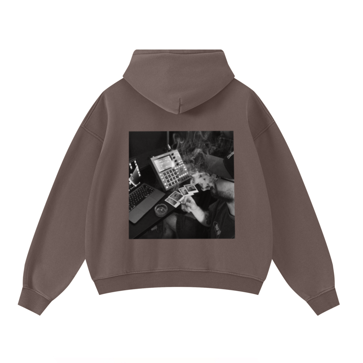 400GSM Unisex Washed Heavyweight Boxy-Fit Hoodie Vintage Dark Brown