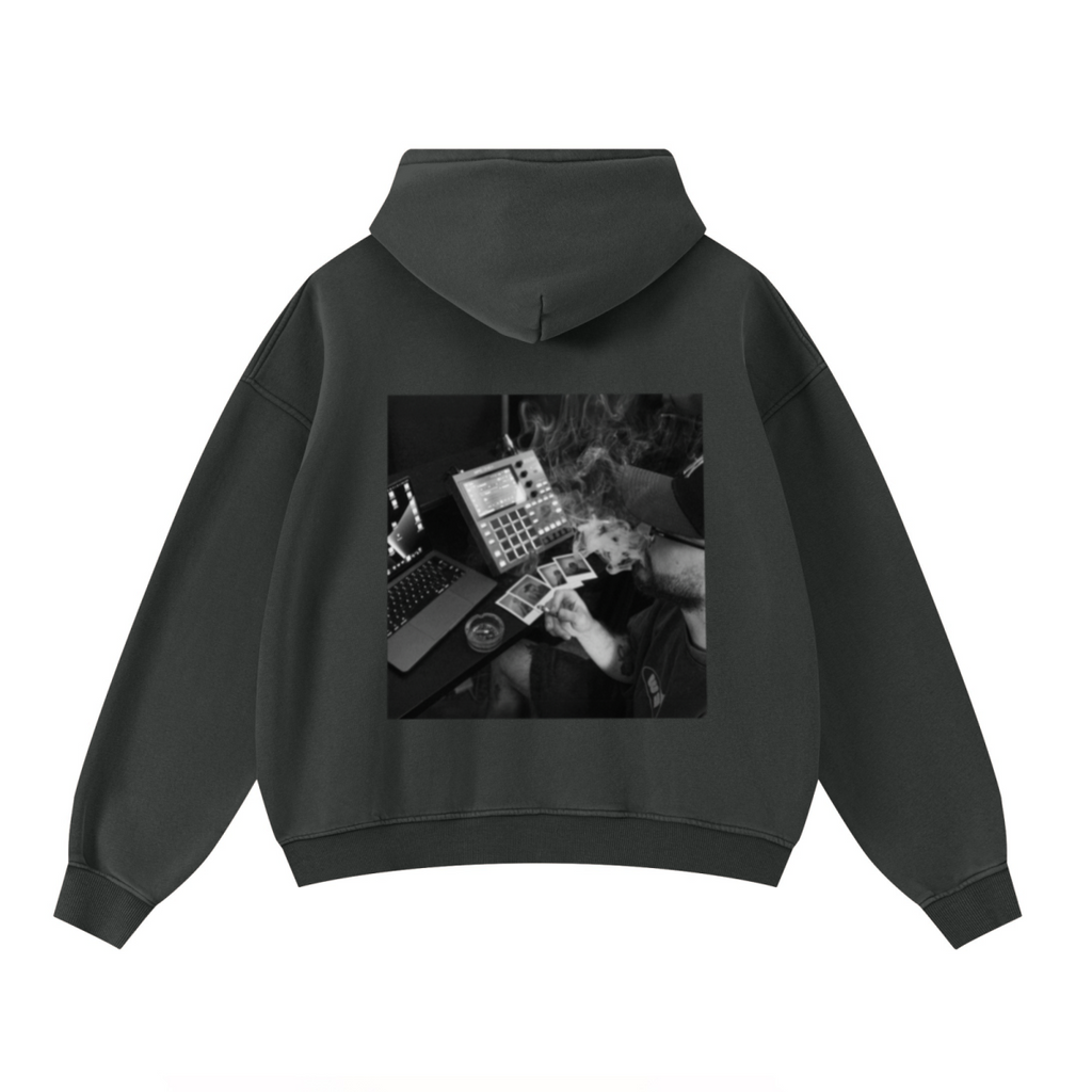 400GSM Unisex Washed Heavyweight Boxy-Fit Hoodie Vintage Dark Grey