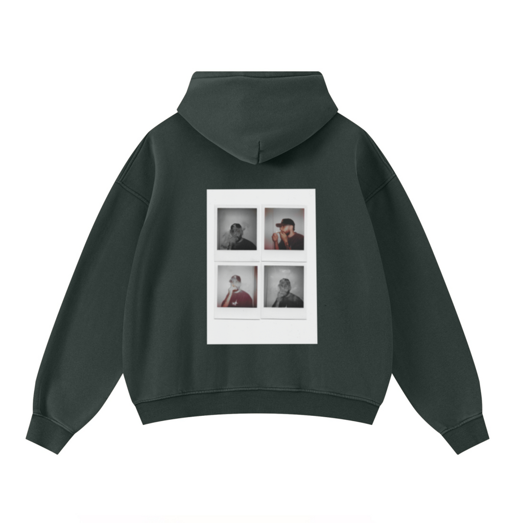 400GSM Unisex Washed Heavyweight Boxy-Fit Hoodie Vintage Moss Green
