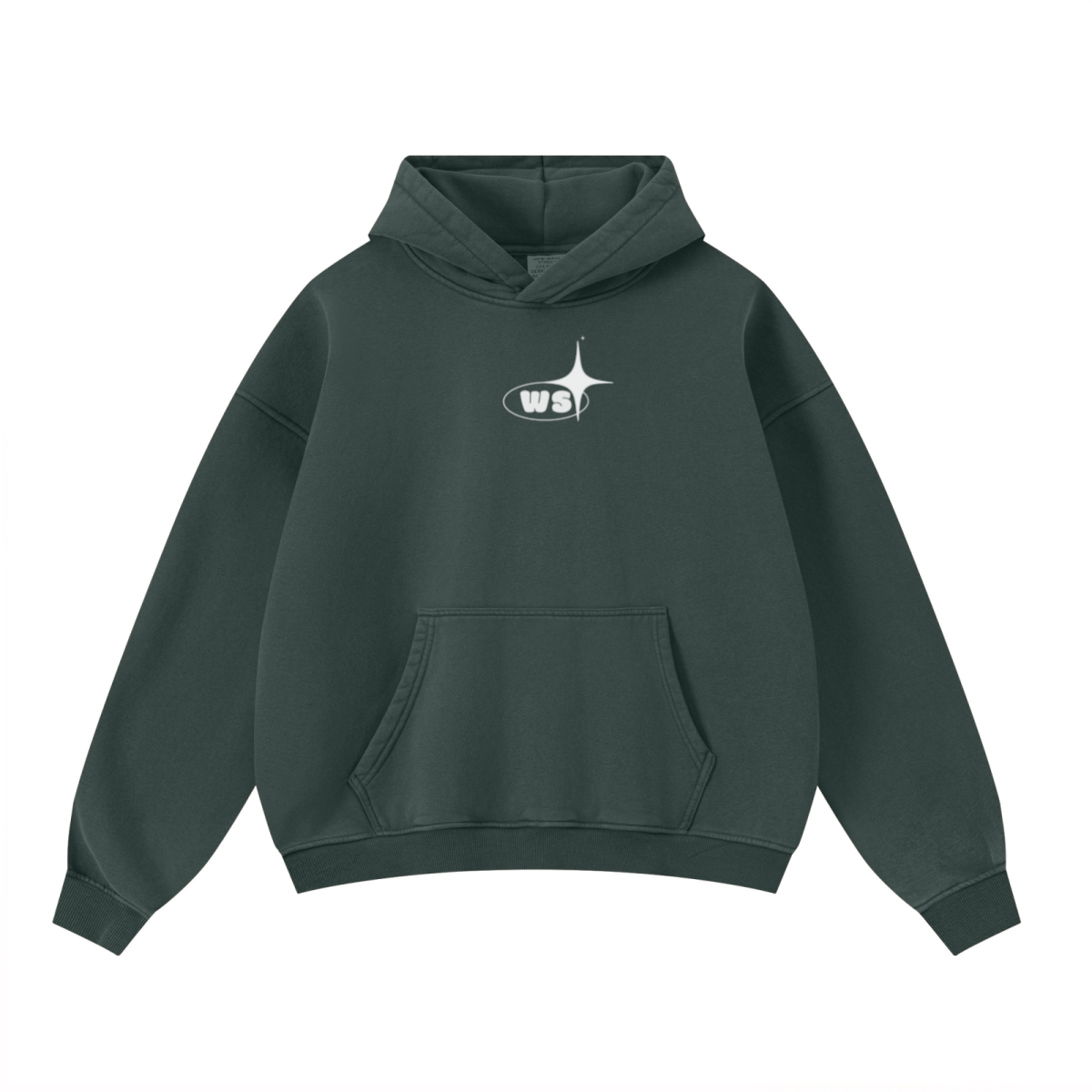 400GSM Unisex Washed Heavyweight Boxy-Fit Hoodie Vintage Moss Green
