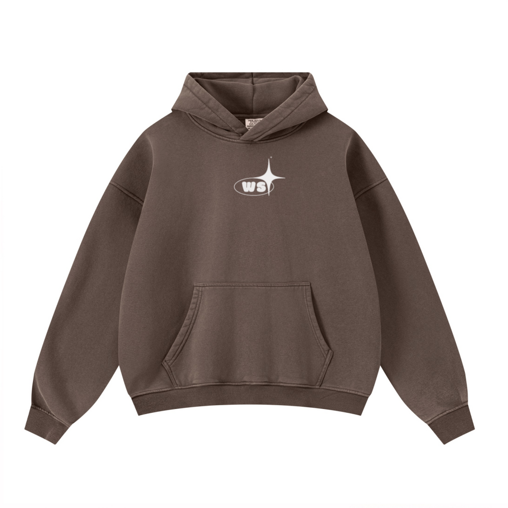 400GSM Unisex Washed Heavyweight Boxy-Fit Hoodie Vintage Dark Brown