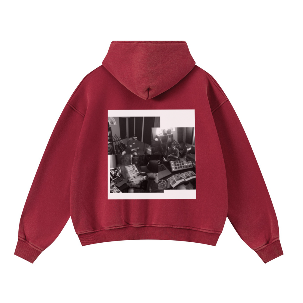 400GSM Unisex Washed Heavyweight Boxy-Fit Hoodie Vintage Red