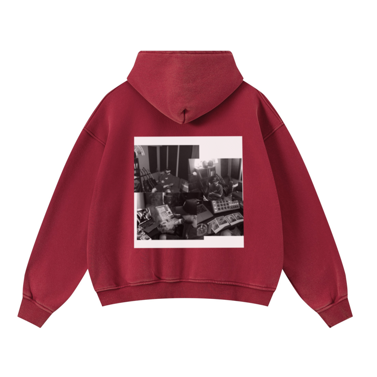 400GSM Unisex Washed Heavyweight Boxy-Fit Hoodie Vintage Red