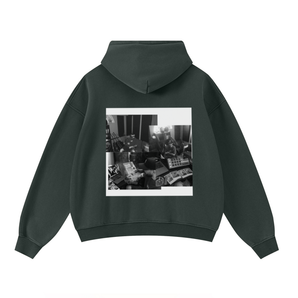 400GSM Unisex Washed Heavyweight Boxy-Fit Hoodie Vintage Moss Green