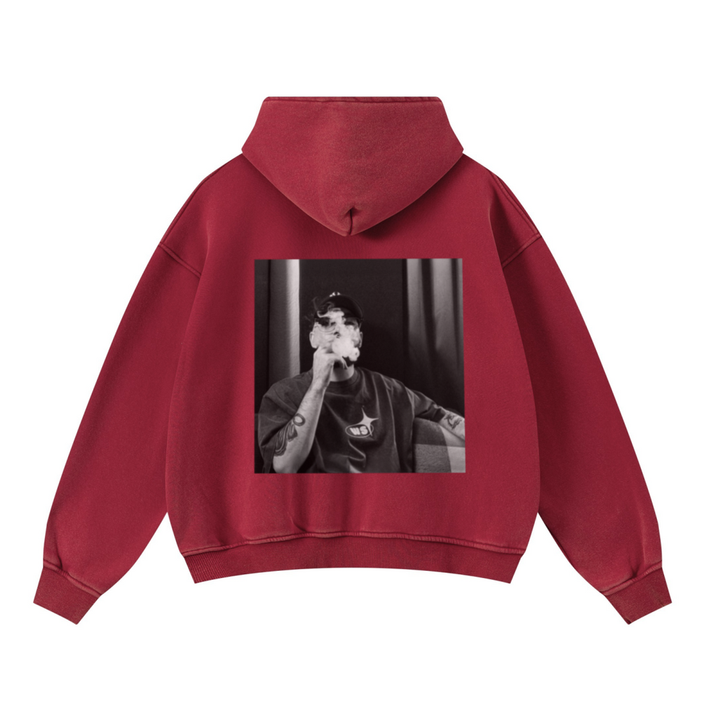 400GSM Unisex Washed Heavyweight Boxy-Fit Hoodie Vintage Red