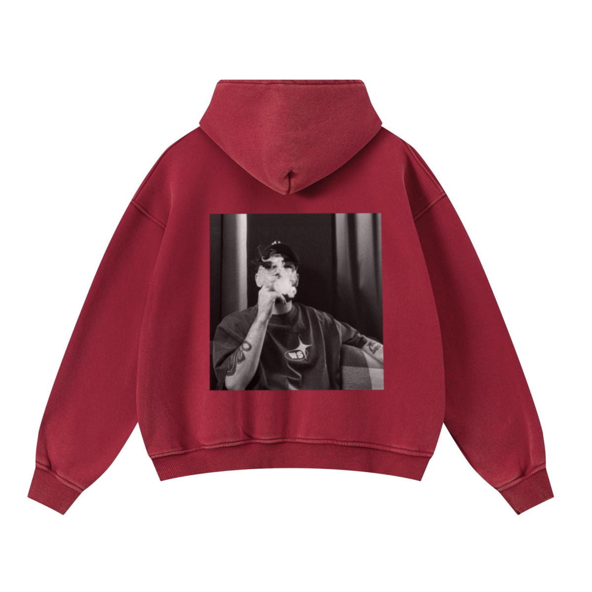 400GSM Unisex Washed Heavyweight Boxy-Fit Hoodie Vintage Red
