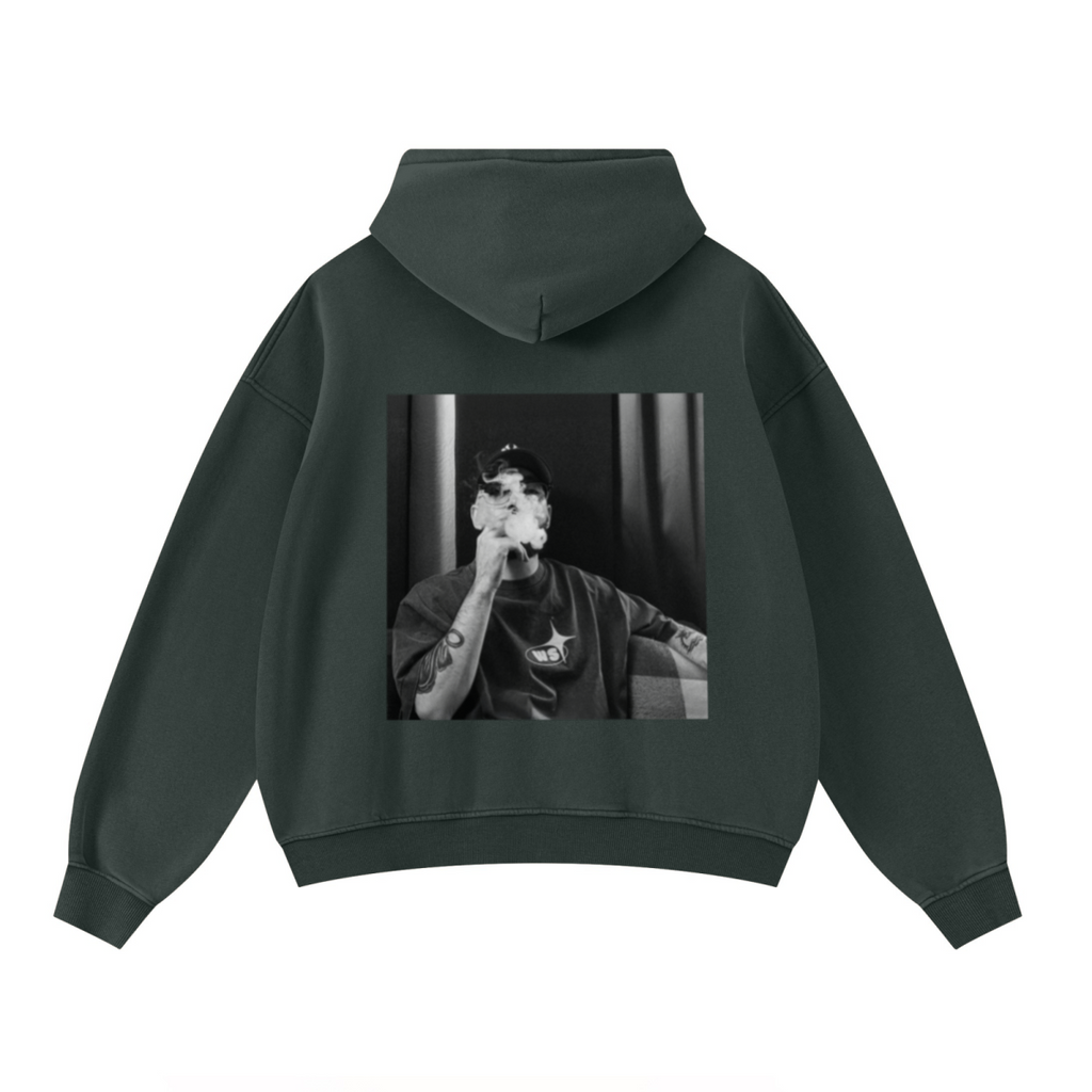400GSM Unisex Washed Heavyweight Boxy-Fit Hoodie Vintage Moss Green
