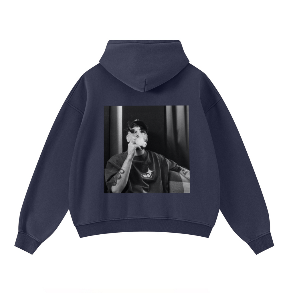 400GSM Unisex Washed Heavyweight Boxy-Fit Hoodie Vintage Royal Blue
